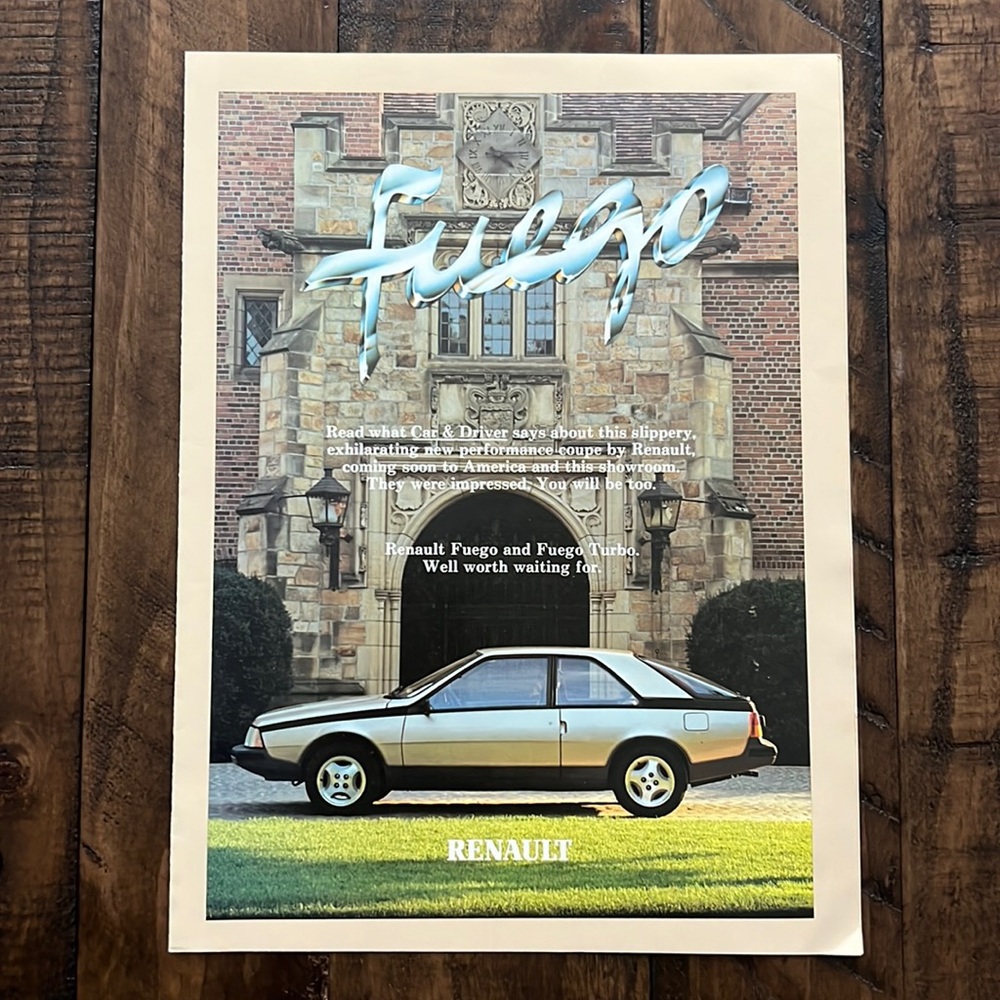 Vintage 1982 Renault Fuego Car & Driver Article Reprint